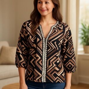 Hale Bob Black Geometric Blouse (See Additional Photos for Actual Blouse)